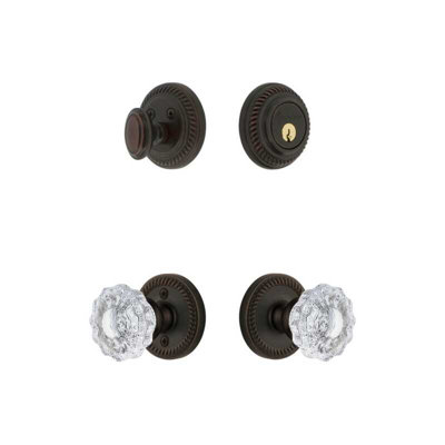 Grandeur Newport Rosette Entry Set with Versailles Crystal Knob in Timeless Bronze