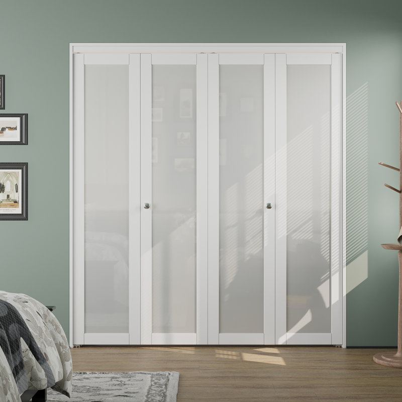 Portes pliantes doubles 60 po x 80 po, portes pliantes pliantes en verre trempé givré avec trousse de quincaillerie, portes intérieures pliantes pré-assemblées blanches, installation facile