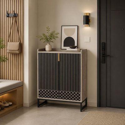 Armoire de rangement à chaussures moderne à cinq niveaux avec portes et dessus décoratif pour vestibule organisé