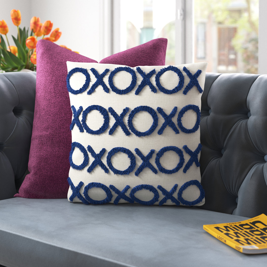 Casual Tufted XOXO Square Cotton Pillow Cover & Insert Mina Victory 