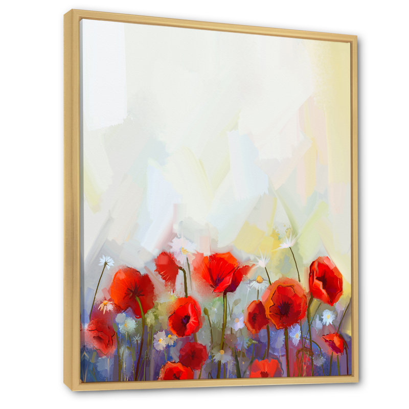 Abstrait coquelicot rouge - peinture, H 32 po x l 16 po x P 1 po, Cadre naturel flottant