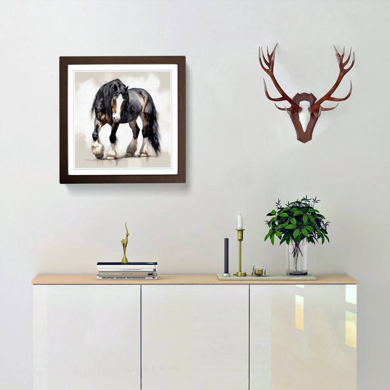 Shire Horse Gestural No.2 - Single Picture Frame Print on Wood, Walnut