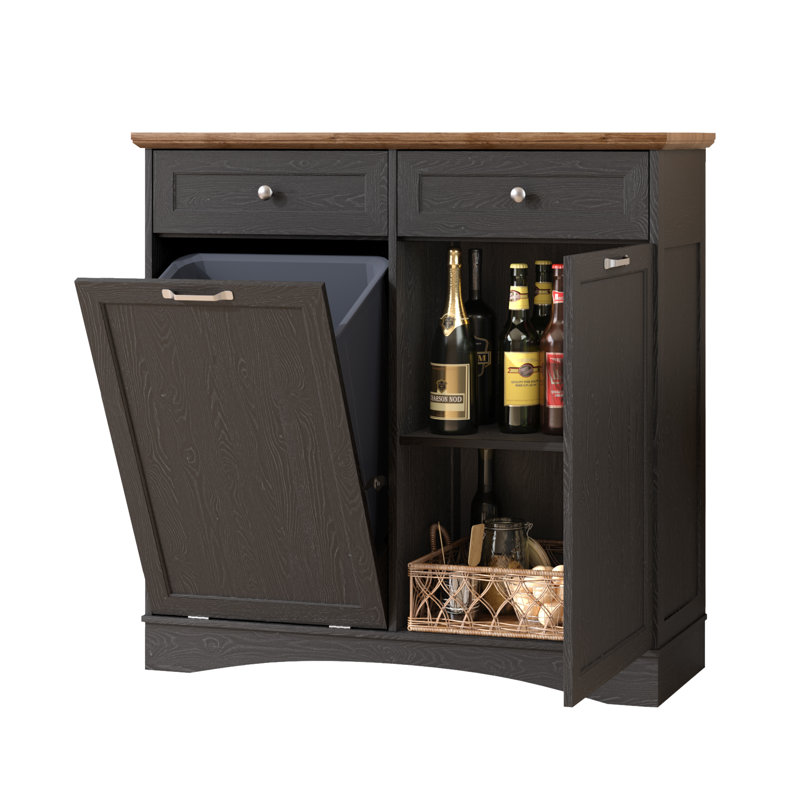 Îlot de cuisine avec rangement pour poubelle, Noir, noir, noir, noir