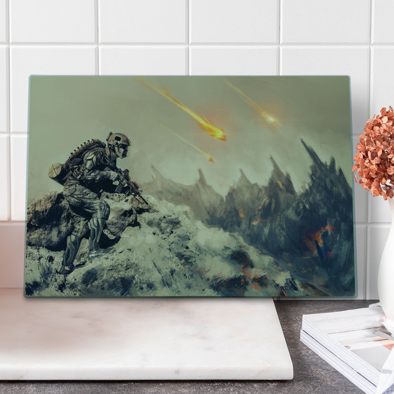 Ambesonne Space Cutting Board Large Size Technology Aliens Theme Grey
