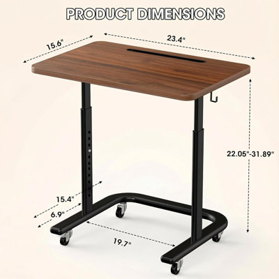 Height‑Adjustable Rolling TV Tray Table with Wheels, Brown, Mobile Laptop Desk for Couch Bed Recliner, for Meals Snacks Work