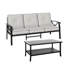 Ensemble de 4 meubles de patio en métal, 5 chaises de conversation résistantes aux intempéries avec coussins gris de 10 cm d'épaisseur, structure noire, table basse pour véranda, confortable et élégante.