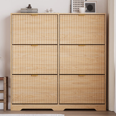 Shoe Cabinet with 6 Flip Drawers, 46.7" Wide Fluted Entryway Shoe Storage, Freestanding Composite Wood Cabinet with Adjustable Shelves