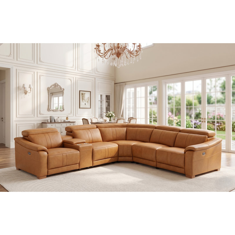 Ayshea Upholstered Power Reclining L-Shaped Sectional Reversible, Ginger Leather Match, 31.5'' H X 119.5'' W X 106'' D
