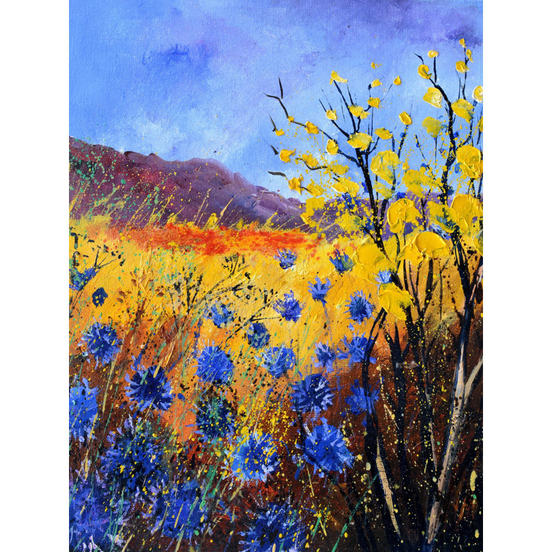 Bleu bleuet par Pol Ledent - Peinture, Papier avec cadre simple noir, H 30 po x l 24 po