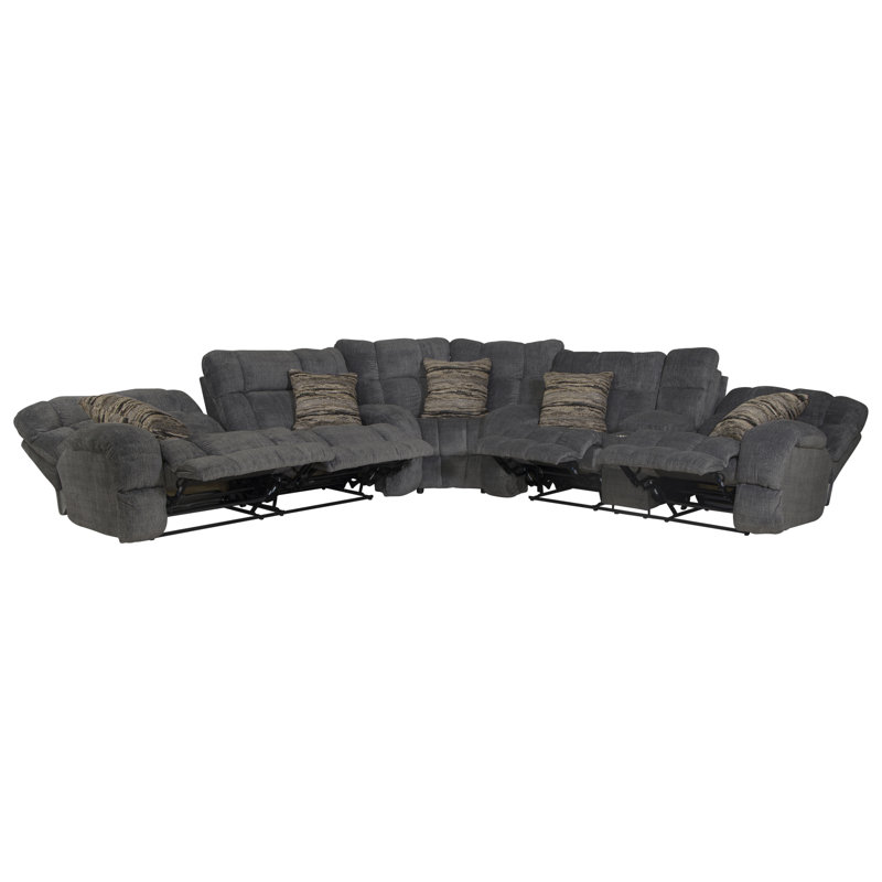Canapé modulaire 3 pièces Annaliisa avec 4 sièges inclinables et 5 coussins décoratifs Annaliisa, 100 % polyester gris