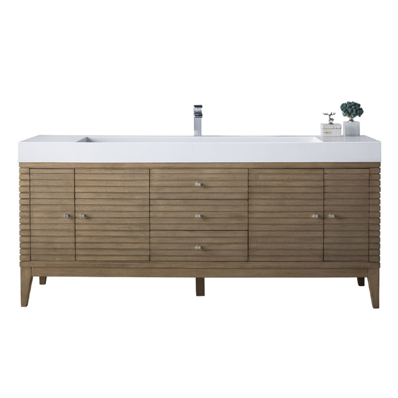 Linear 72'' W Single Bathroom Vanity Base, Whitewashed Walnut