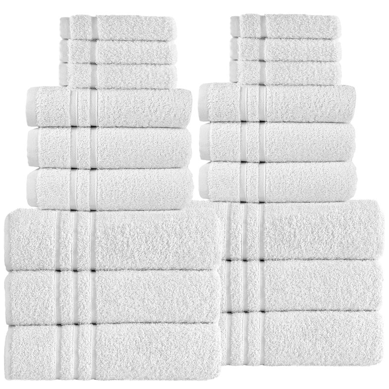 Varley - Essuie-mains 100% coton turc de qualité supérieure pour la salle de bain, Blanc, 18 Piece Towel Set