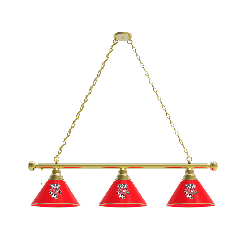 Luminaire suspendu pour îlot de cuisine 3 lumières NCAA, Bucky-Badger de Wisconsin, Laiton