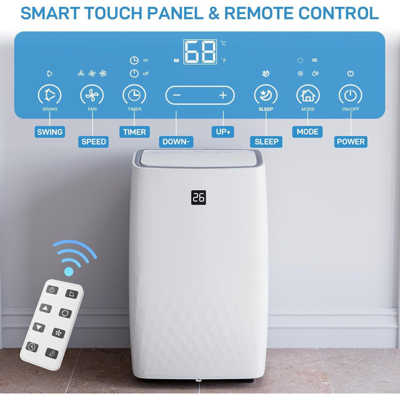 White 14000 BTU Portable Air Conditioner with Remote and Sleep Mode