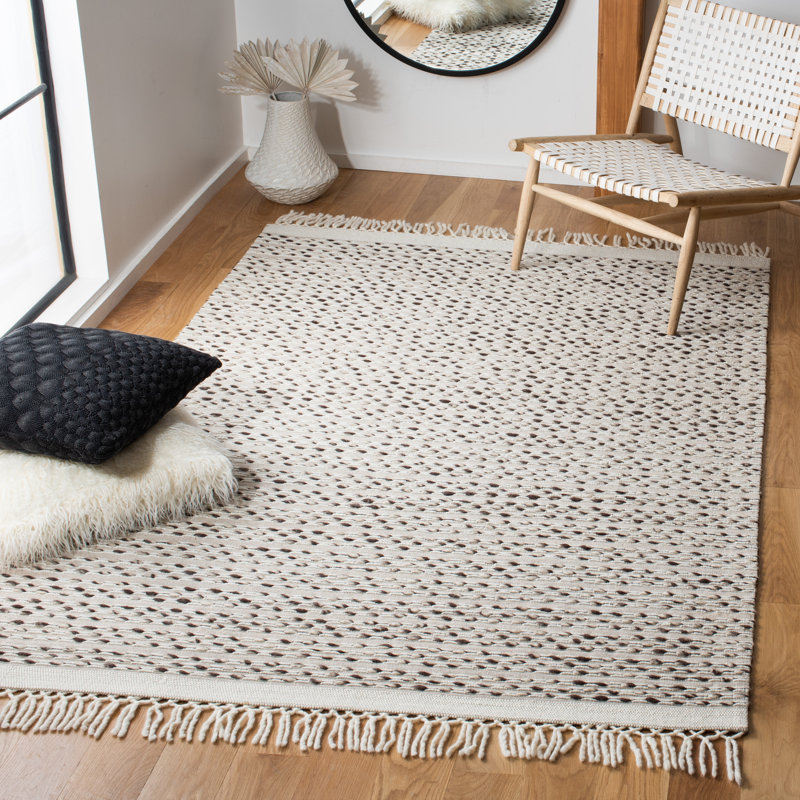 Scharff Striped Handmade Hand-Loomed Area Rug in Ivory, Rectangle 5' x 8'