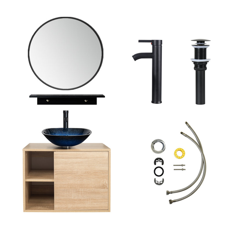 Ensemble de meuble-lavabo avec miroir Hemish, Cristal, Chrome