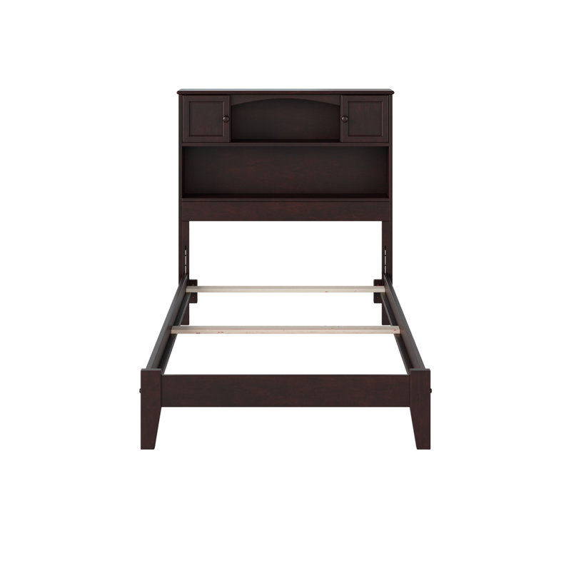 Lit avec base en bois massif Bouldin, Simple TG, Espresso