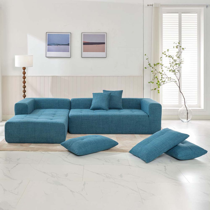 Ensemble de canapé modulaire modulaire, canapé sans installation, canapé-lit rembourré, Mélange de lin bleu
