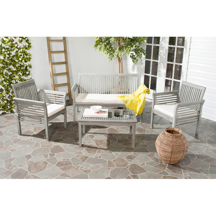 Ensemble de conversation avec canapé et coussins 4 pièces Mokane, Gris délavé