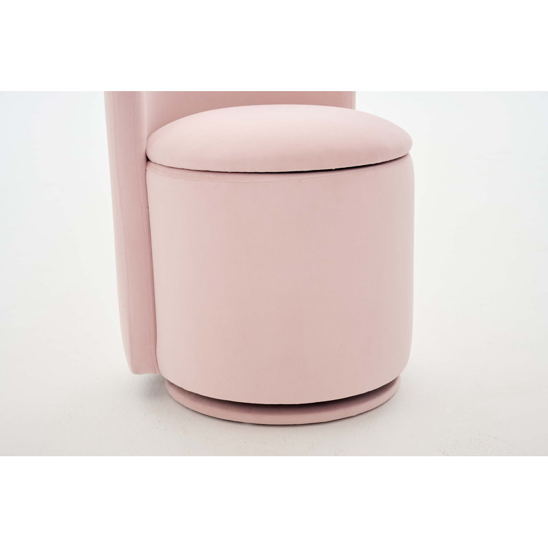 Fauteuil d'appoint ergonomique pivotant en velours avec rangement dissimulé, Pink