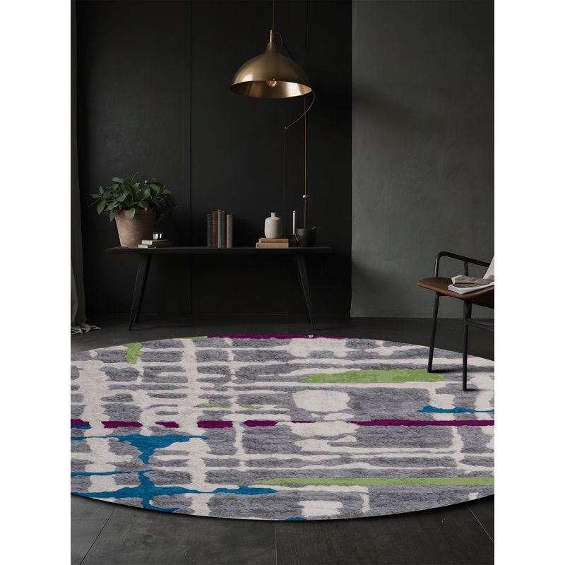 Machine Washable Gray Area Rug, Round 3'