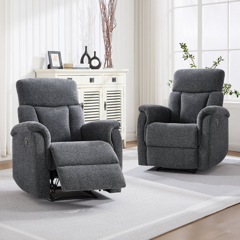 32.7'' Wide Modern and Soft Upholstered Manual Recliner (Set of 2), Dark Gray