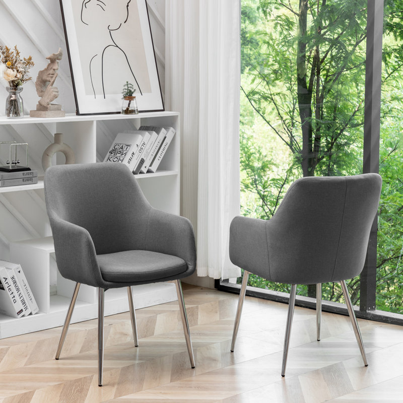Centanne Fabric Dining Chairs with Chrome Legs, Grey
