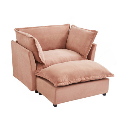Canapé moderne avec accoudoirs confortables de 47 po avec repose-pieds mobile, siège large, accoudoirs courbés et coussins moelleux pour le salon, la chambre à coucher, rose