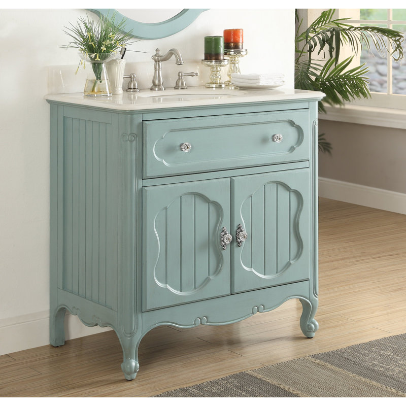 Harbaugh 34'' Single Bathroom Vanity with Marble Top, Blue