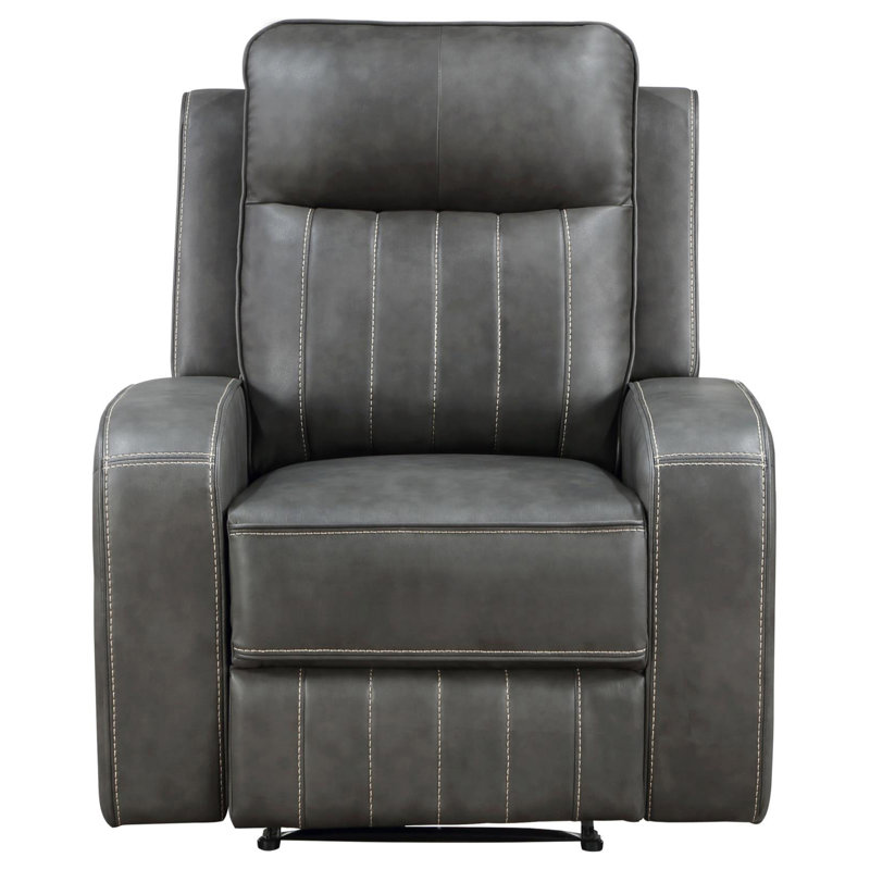Fauteuil inclinable manuel Joser, similicuir gris, coutures rembourrées
