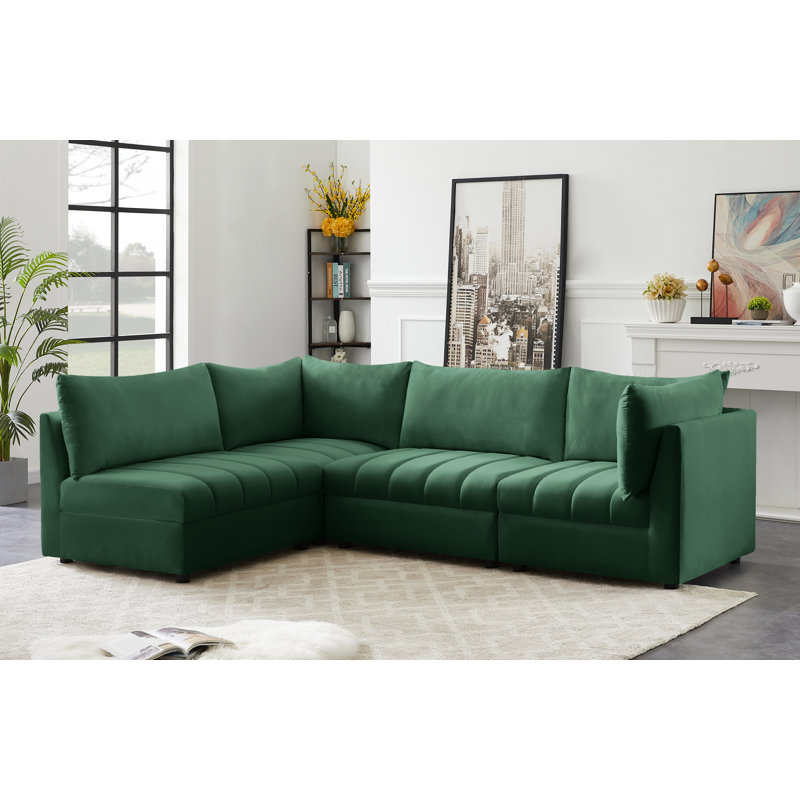 Ensoll Velvet Sectional Reversible, Green Velvet