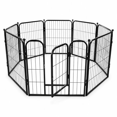 Metal Pet Playpen with Door – 8-Panel Foldable Dog Exercise Pen, Indoor/Outdoor Heavy-Duty Puppy Fence with Locking Gate & Ground Stakes, for Small to Medium Dogs (23.6" / 31.5", Black)