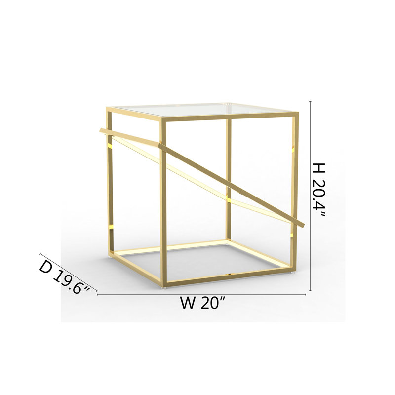 Table d'appoint 16 lumières DEL en acier inoxydable doré avec plateau en verre