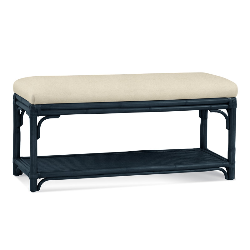 Summer Retreat Wicker Shelf Storage Bench, Antique Frost White, Ivory Crypton Performance; 0886-91