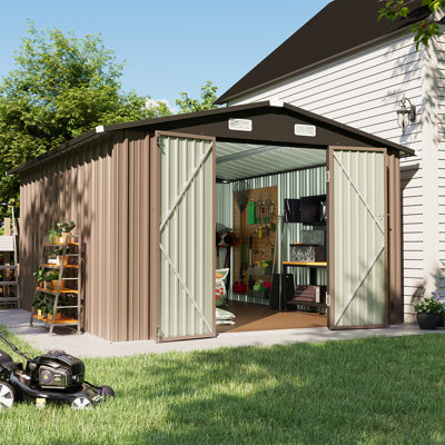 Remise de rangement extérieure en métal l 10 pi x P 12 pi avec plancher pour patio, jardin, pelouse