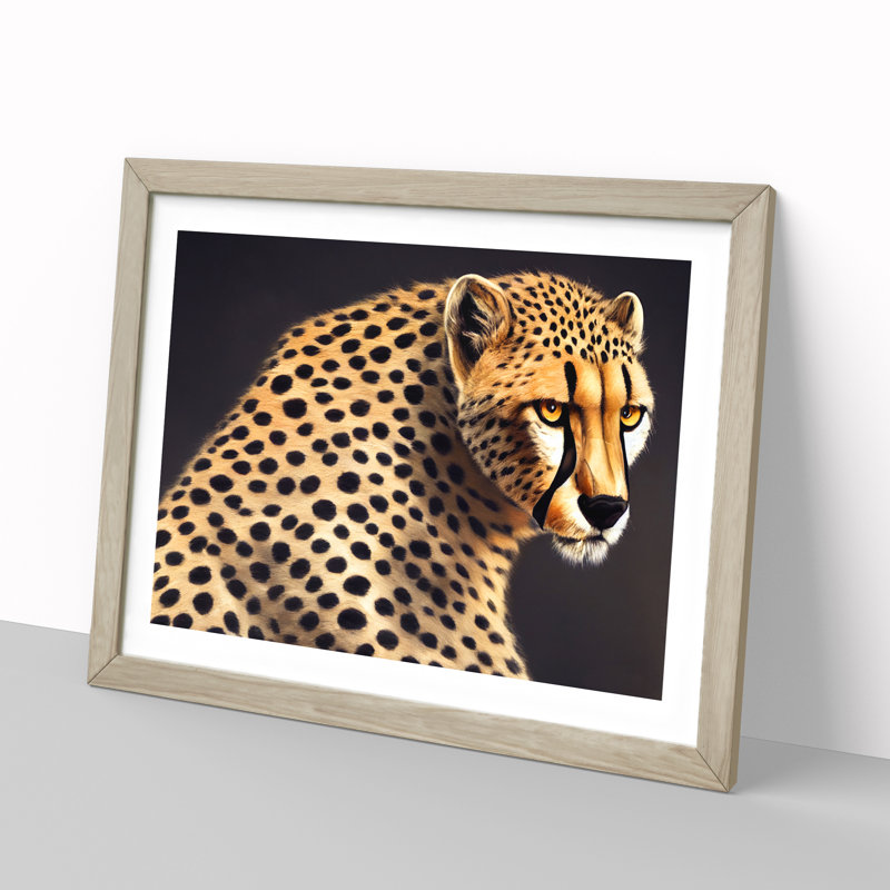Masterful Cheetah - Single Picture Frame Print, 46cm H x 64cm W x 2cm D, Oak
