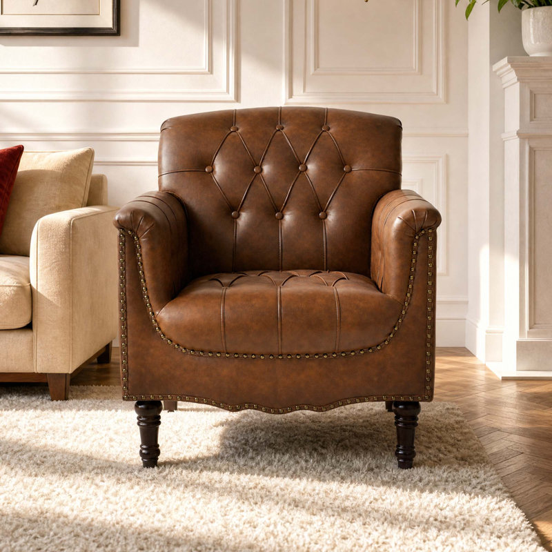Enoks Tufted Leather Armchair, Brown