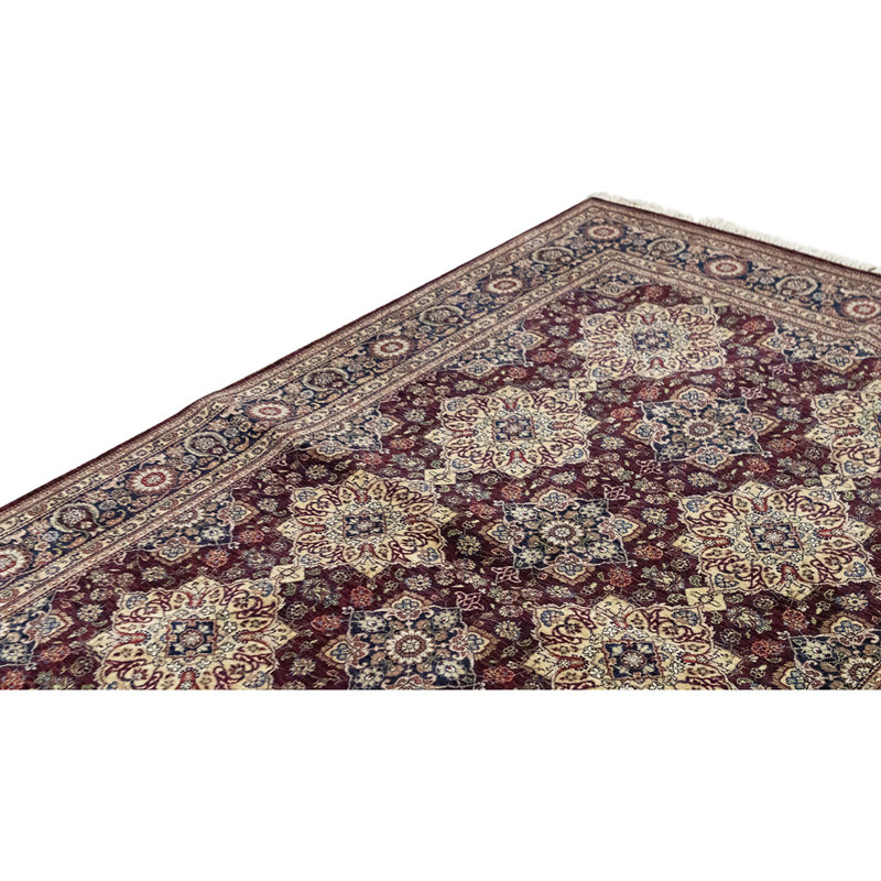 Tapis unique vin / bleu marine noué à la main de haute qualité