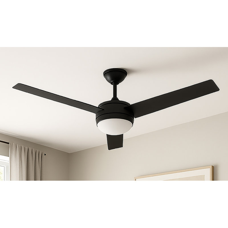 Davis - 52'' 3 Blade LED Ceiling Fan - Black Finish, Black, Black