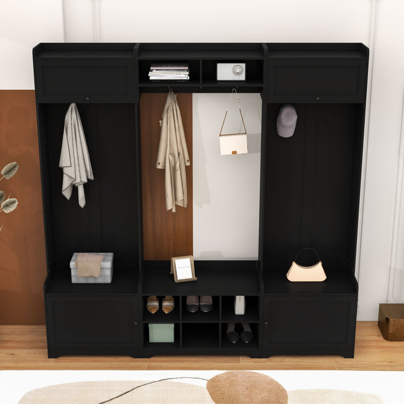 Timeless Hall Tree with Spacious Storage, Adjustable Shelves, Black