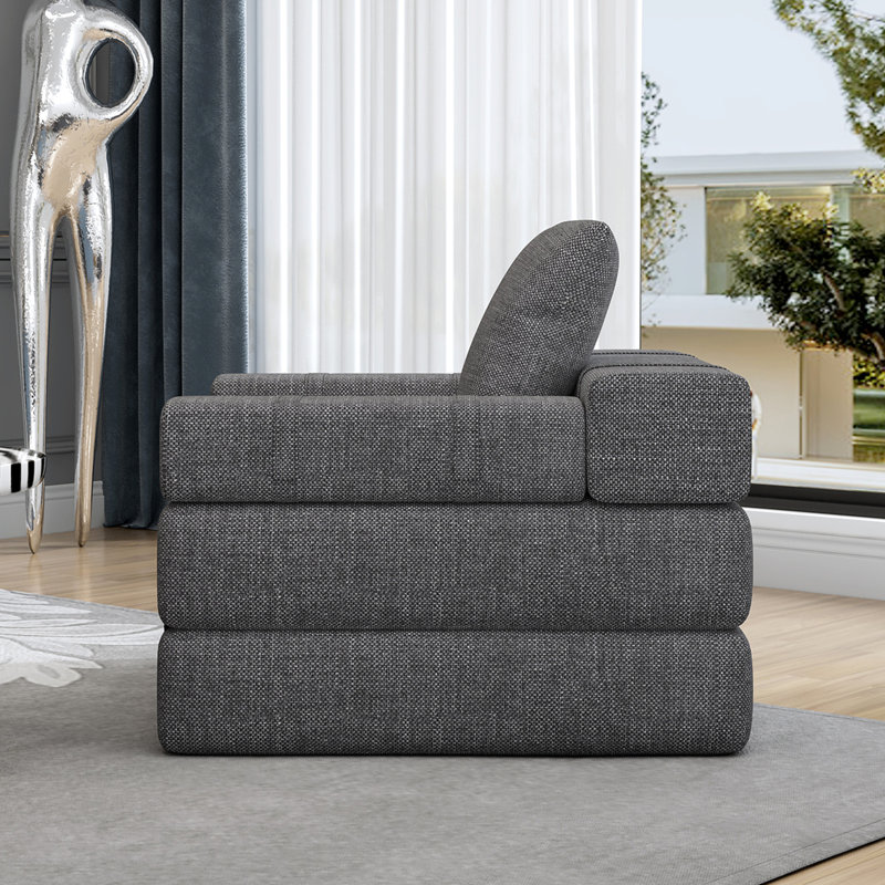 Fauteuil convertible moderne au lit, gris foncé - mousse haute, lit simple, à accoudoirs
