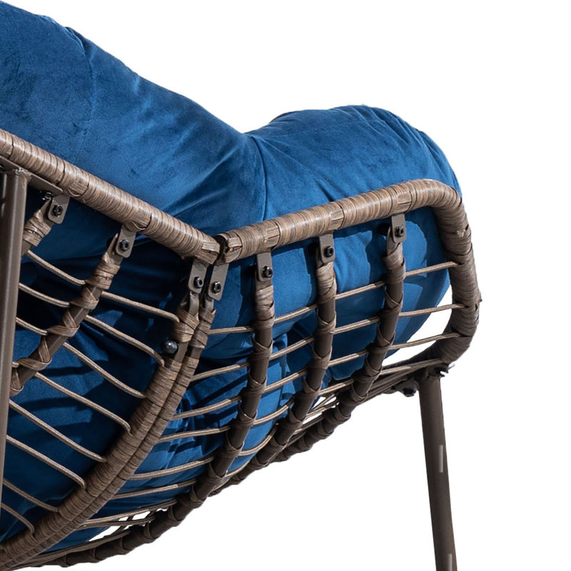 Fauteuil à bascule moderne et moderne en métal enveloppé d'un œuf en rotin, Bleu marine