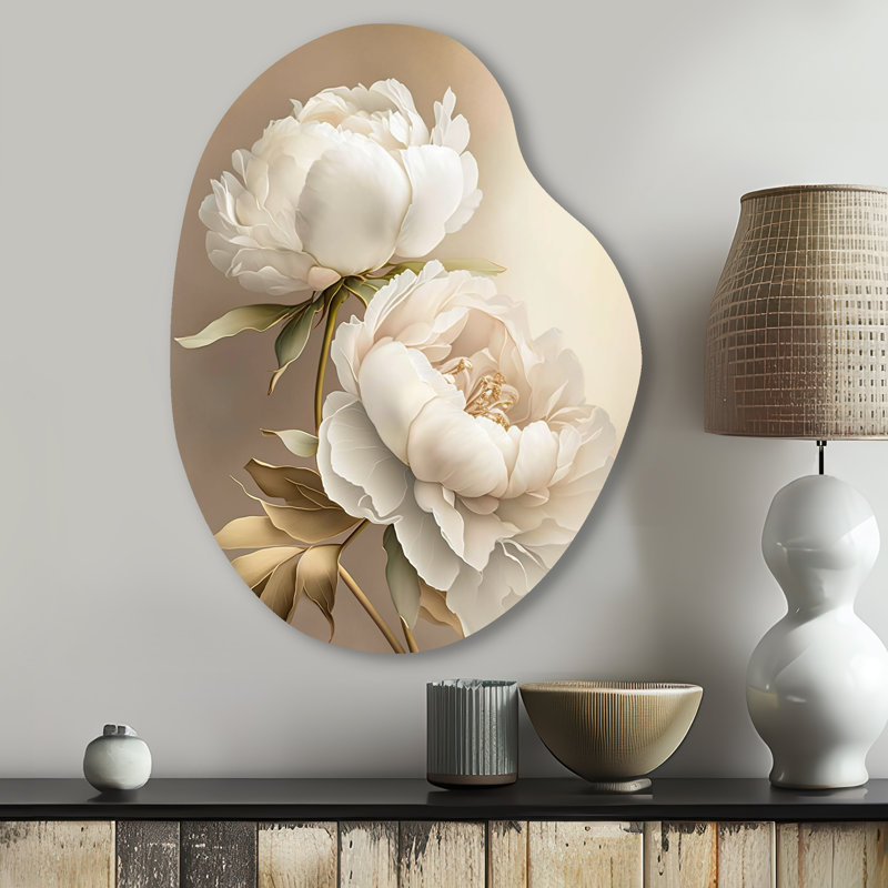 Pivoine II - art mural en forme de pivoines, sculpture murale asymétrique, H 30 po x l 22 po x P 1 po