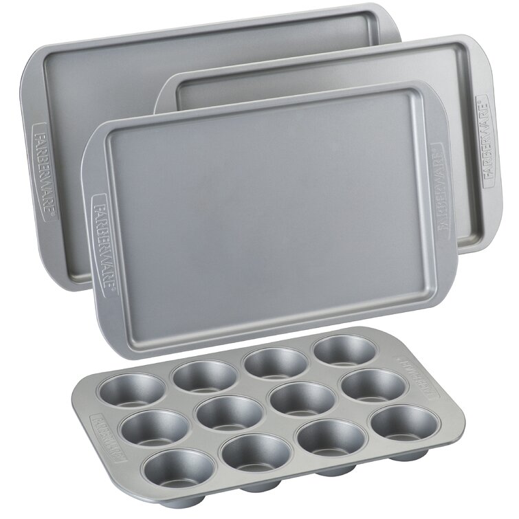 Farberware Bakeware Nonstick Cookie Baking Sheets, 3-Piece Set, Gray