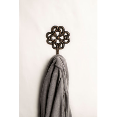Cast Iron Hook - FantasHome Wall Mounted Cast Iron Home Décor Single Hook, Stylized Flower