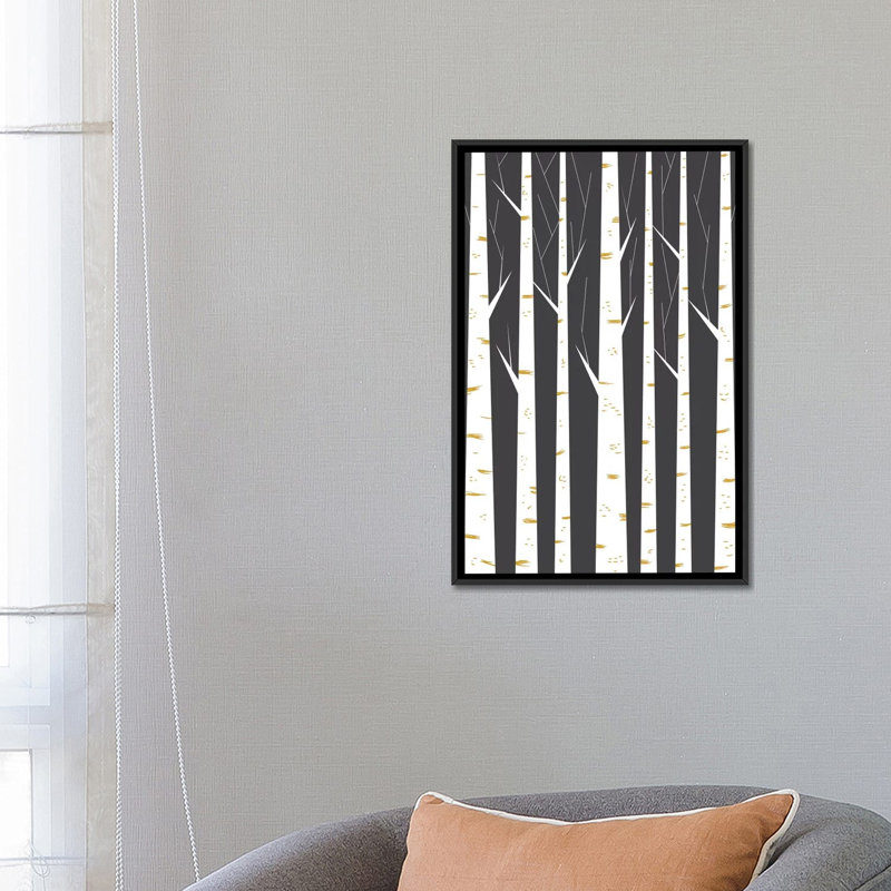 « bouleau forest »-reproduction d’impression sur toile tendue, H 26 po x l 18 po x P 1,5 po, Toile avec cadre noir, Non mat