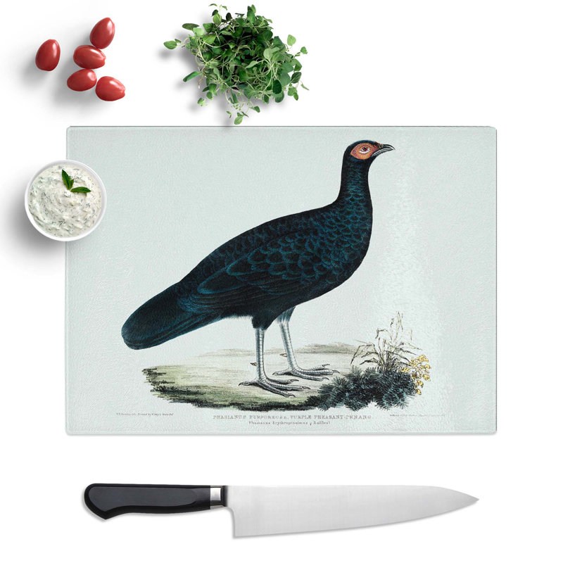 Tempered Glass Purple Pheasant by John Edward Gray Chopping Board, 28.5 cm x 20 cm