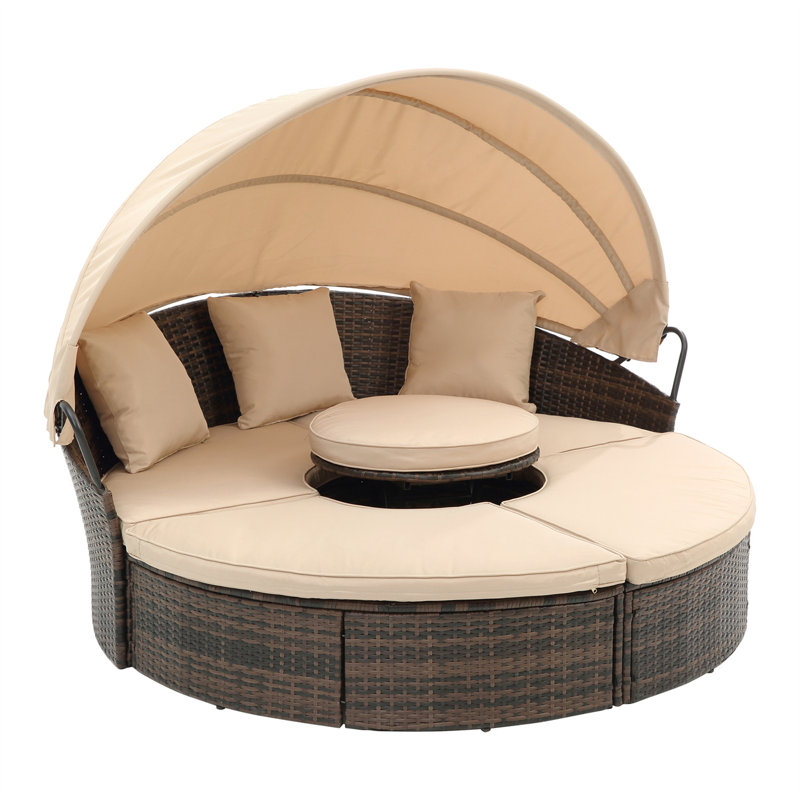 Chaise longue d'extérieur en osier Bilroy, Beige
