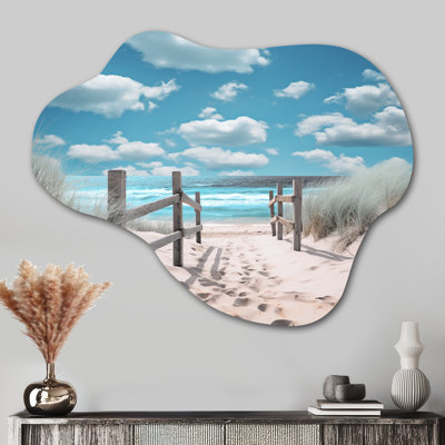 Plage, paysage marin, rêves, chemin I - plage, décoration murale asymétrique en métal, nuage beige, reproduction d'art en métal