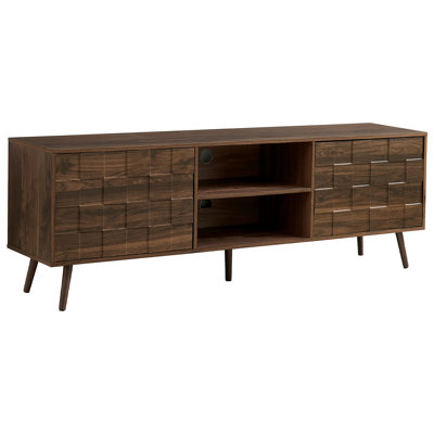 Meuble télé 72 po en stratifié noyer avec rangement de style Mid-Century pour les médias dans la chambre à coucher ou le salon, cadre, système de loquetage à pression, stratifié, support, design, armoire, média, chambre à coucher, pieds,